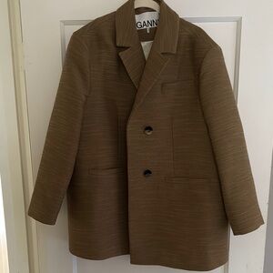 GANNI brown slub linen oversized blazer